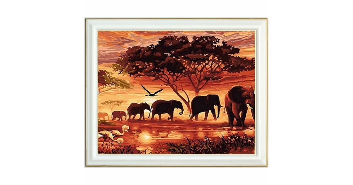 Broderie diamant Troupeau d éléphants 40 x 50 cm Animaux Lartera